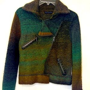 Christopher Blue XL Green‑Brown Structured Zip Jacket | Clip‑Waist Belt NWOT